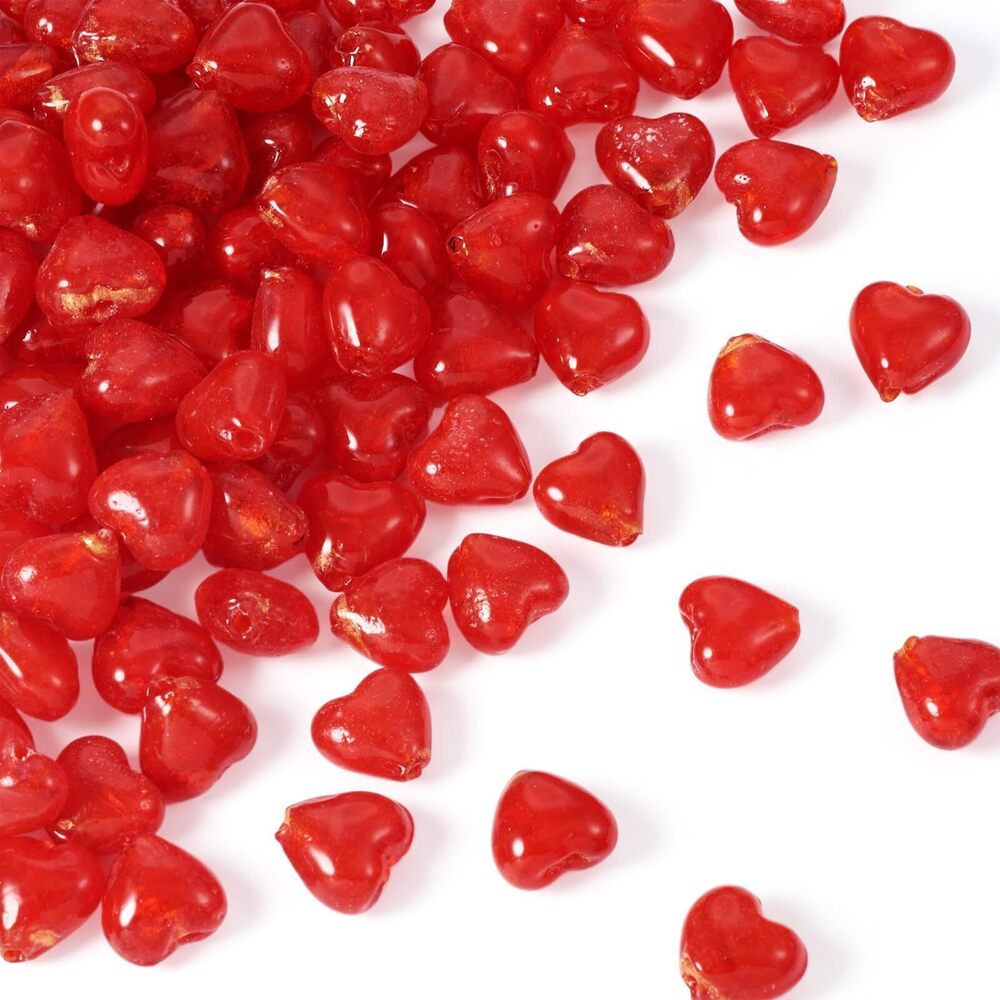 3093 Craftdaday 200Pcs Lampwork Glass Red Heart Spacer Beads 12x12mm